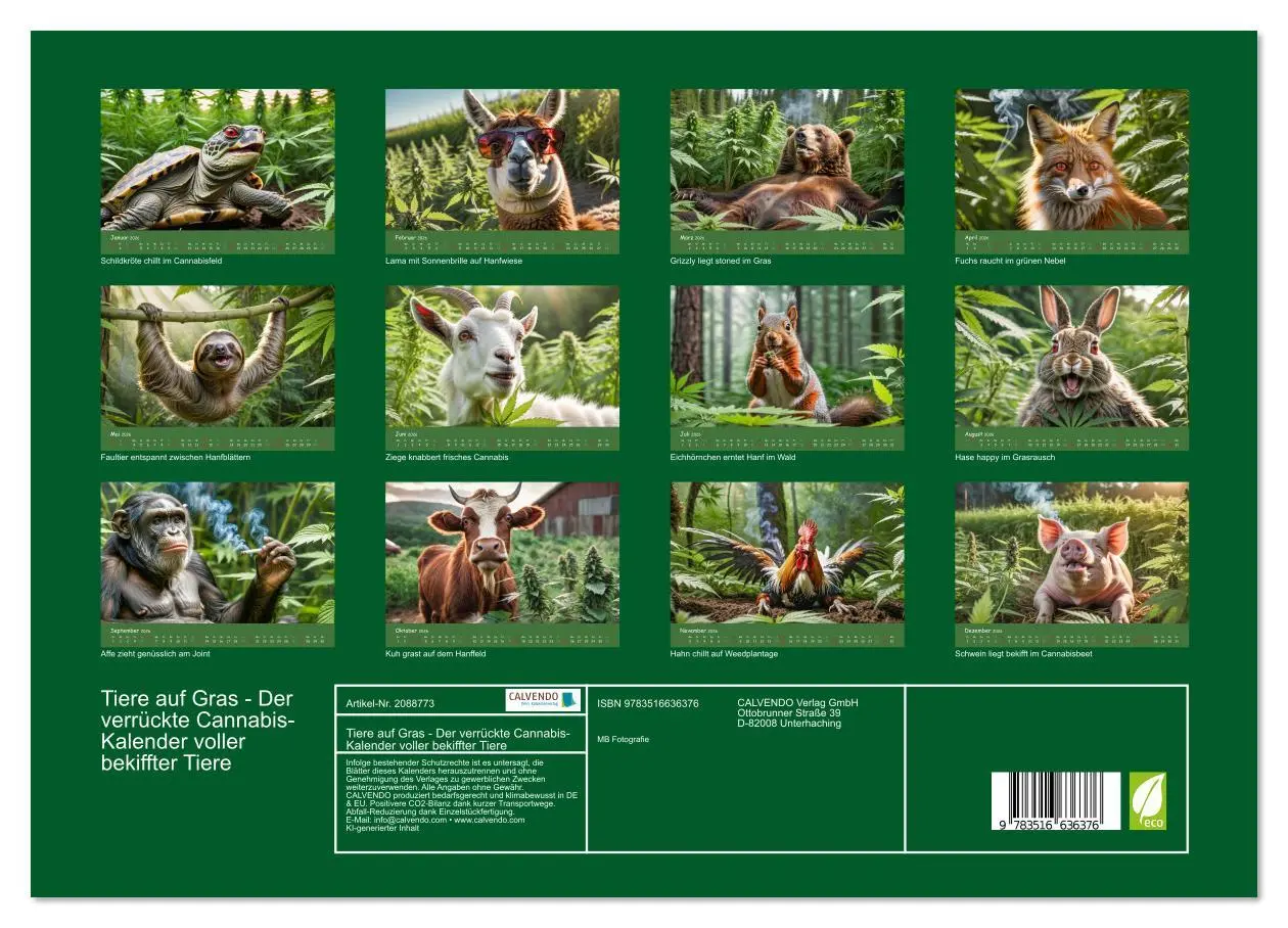 Bild: 9783516636376 | Tiere auf Gras - Der verrückte Cannabis-Kalender voller bekiffter...
