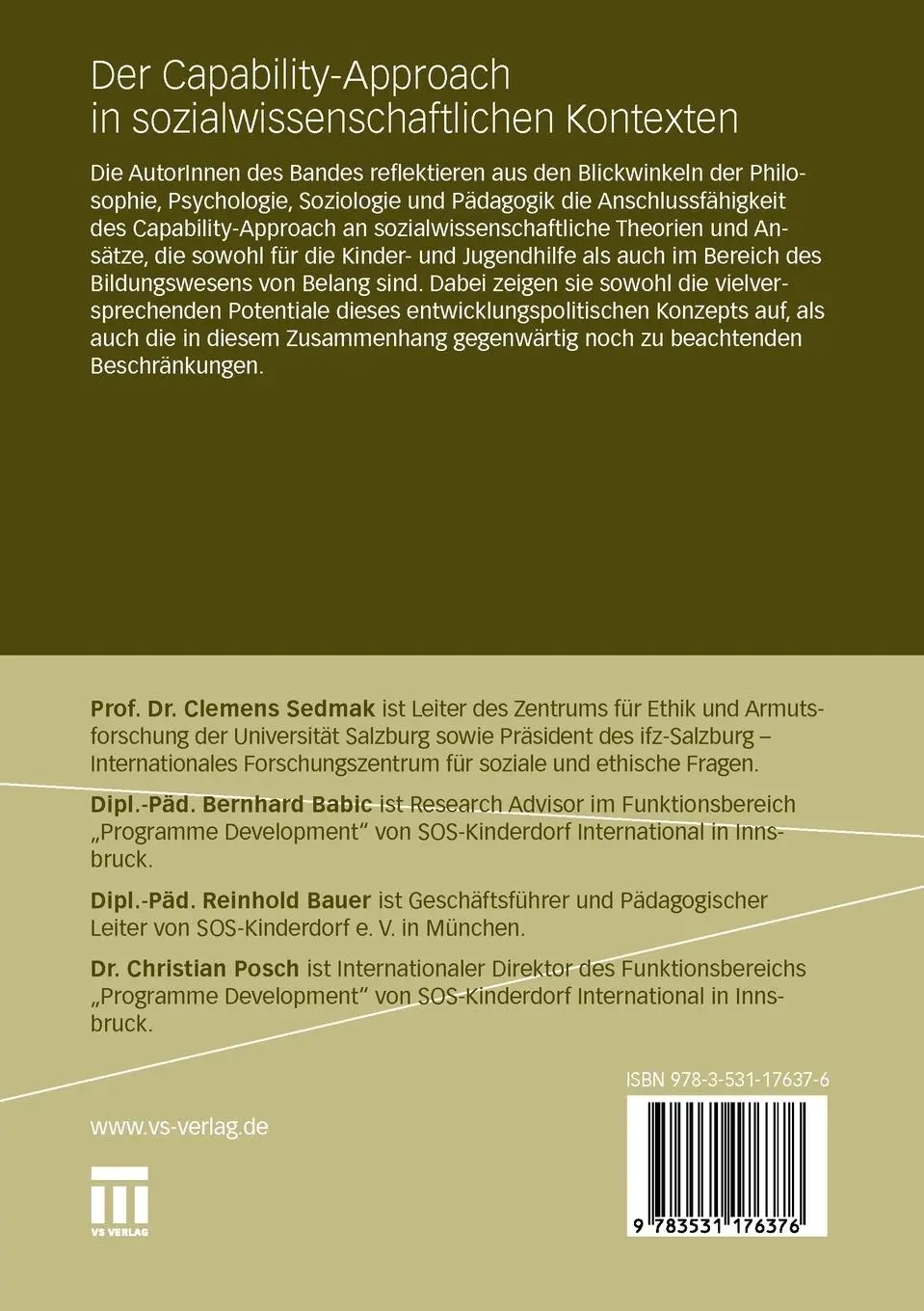 Rückseite: 9783531176376 | Der Capability-Approach in sozialwissenschaftlichen Kontexten | Buch