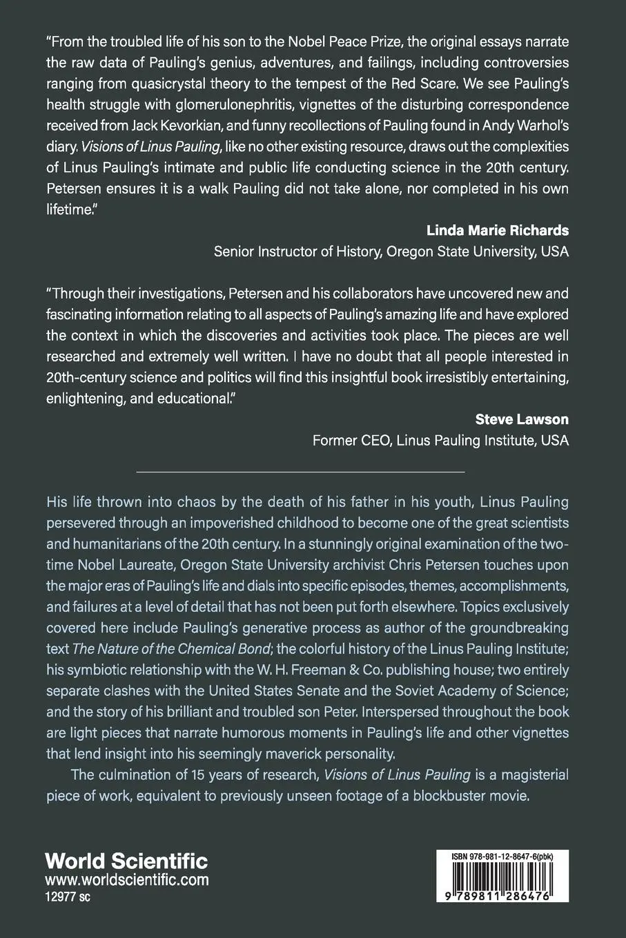 Rückseite: 9789811286476 | VISIONS OF LINUS PAULING | Chris Petersen | Taschenbuch | Englisch