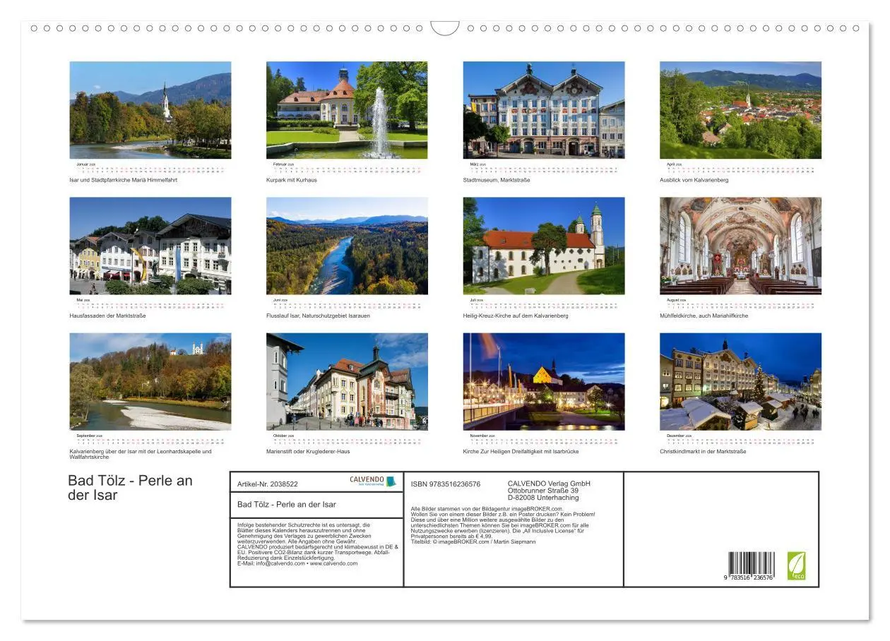 Bild: 9783516236576 | Bad Tölz - Perle an der Isar (Wandkalender 2026 DIN A2 quer),...