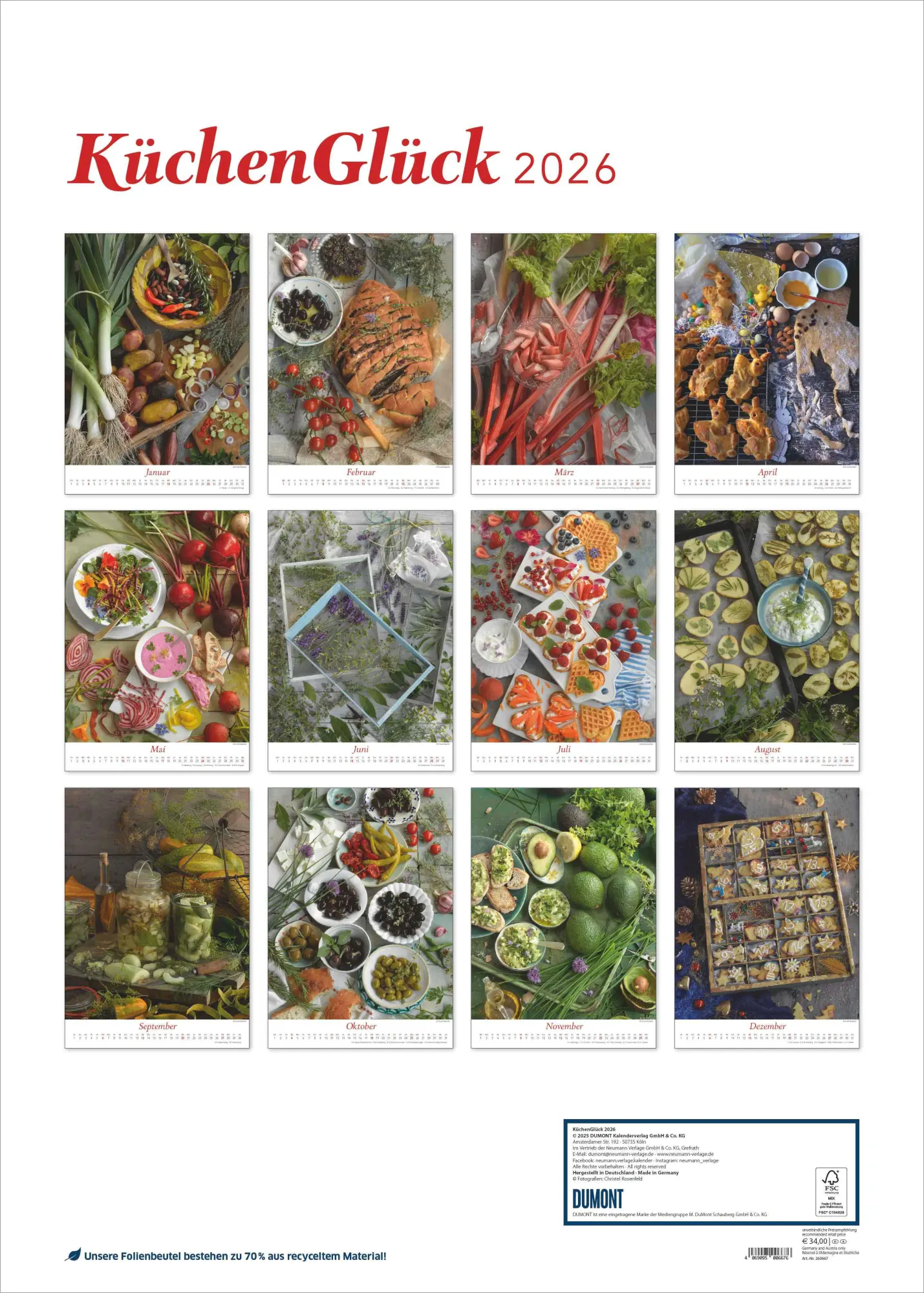 Bild: 4069095006676 | Küchenglück 2026 - Küchenkalender in Postergröße - 50 x 70 cm | 14 S.