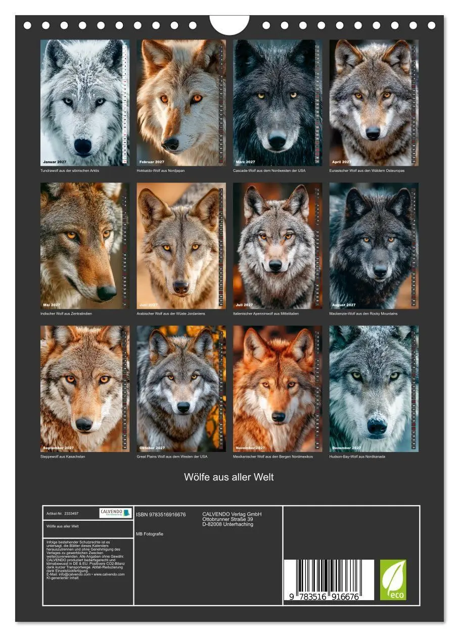 Bild: 9783516916676 | Wölfe aus aller Welt (Wandkalender 2027 DIN A4 hoch), CALVENDO...