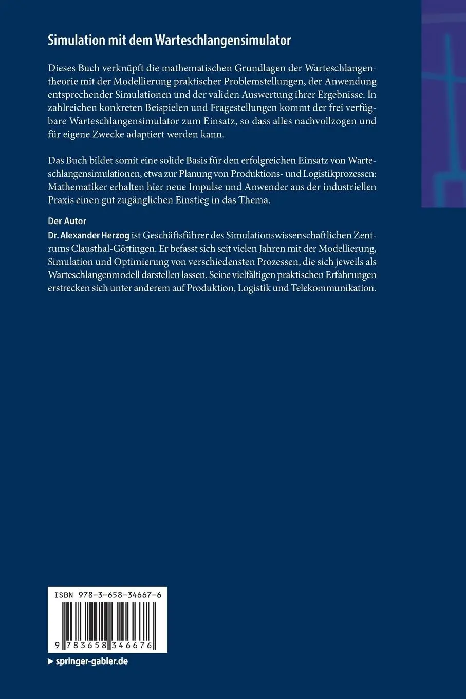 Rückseite: 9783658346676 | Simulation mit dem Warteschlangensimulator | Alexander Herzog | Buch