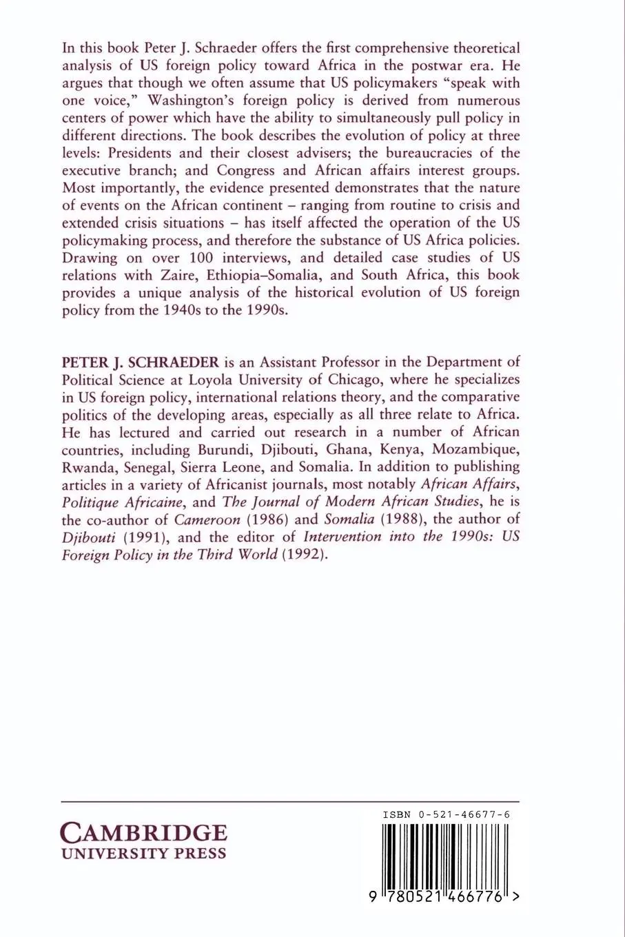 Rückseite: 9780521466776 | United States Foreign Policy Toward Africa | Peter J. Schraeder | Buch