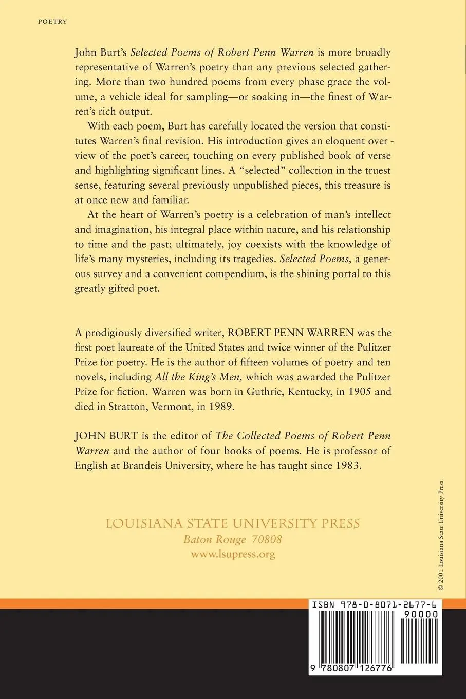 Rückseite: 9780807126776 | Selected Poems of Robert Penn Warren | Robert Penn Warren | Buch