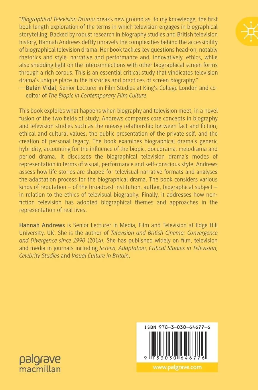 Rückseite: 9783030646776 | Biographical Television Drama | Hannah Andrews | Buch | ix | Englisch
