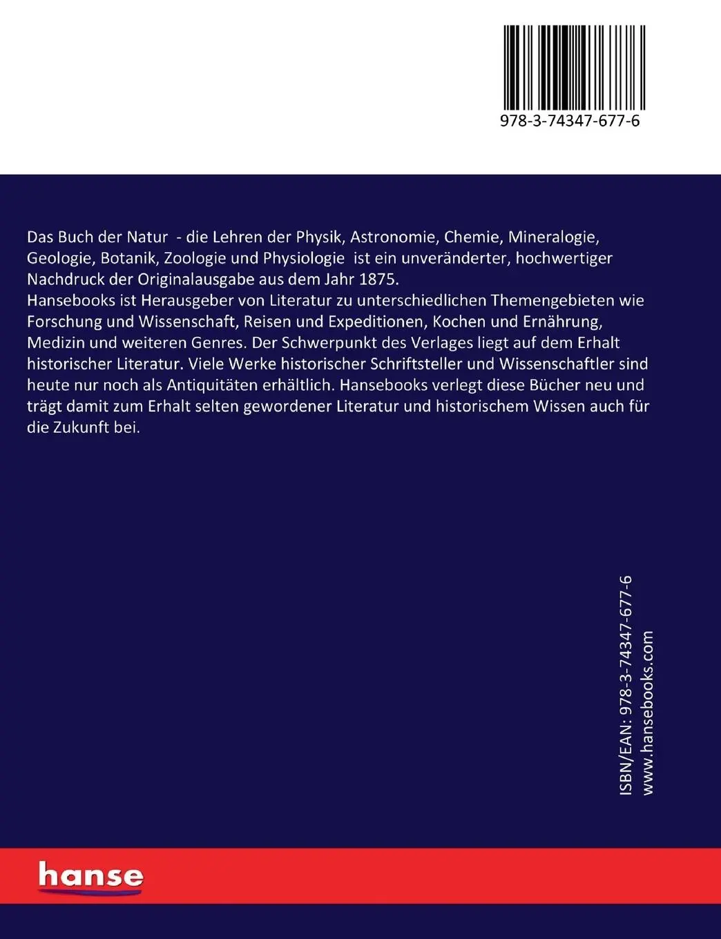 Rückseite: 9783743476776 | Das Buch der Natur | Friedrich Schoedler | Taschenbuch | 652 S. | 2017