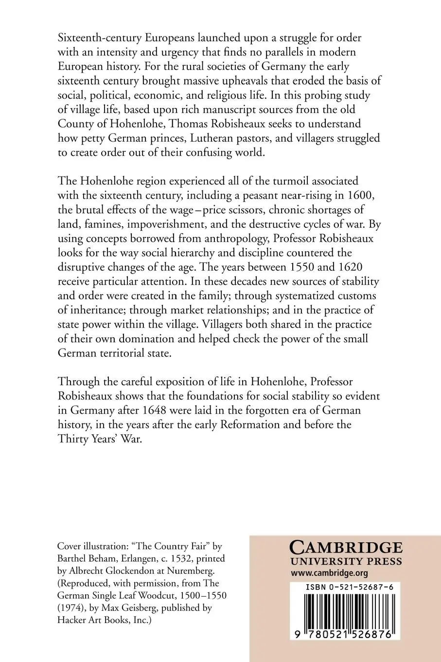 Rückseite: 9780521526876 | Rural Society and the Search for Order in Early Modern Germany | Buch