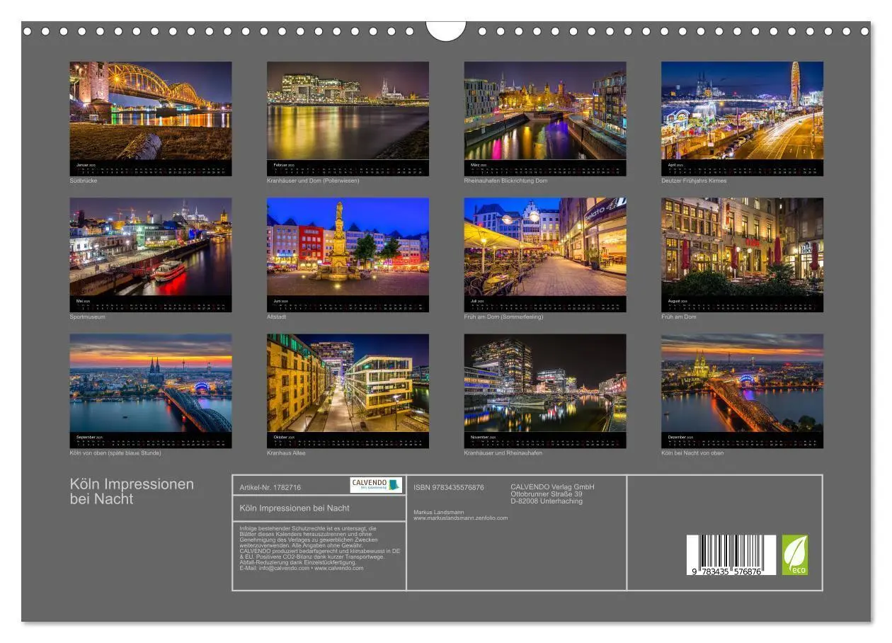 Bild: 9783435576876 | Köln Impressionen bei Nacht (Wandkalender 2025 DIN A3 quer),...