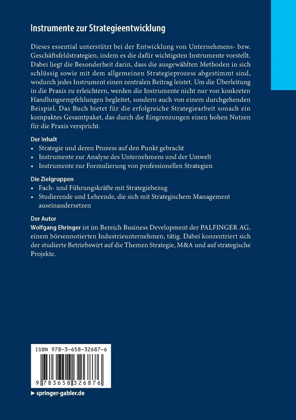 Rückseite: 9783658326876 | Instrumente zur Strategieentwicklung | Wolfgang Ehringer | Taschenbuch
