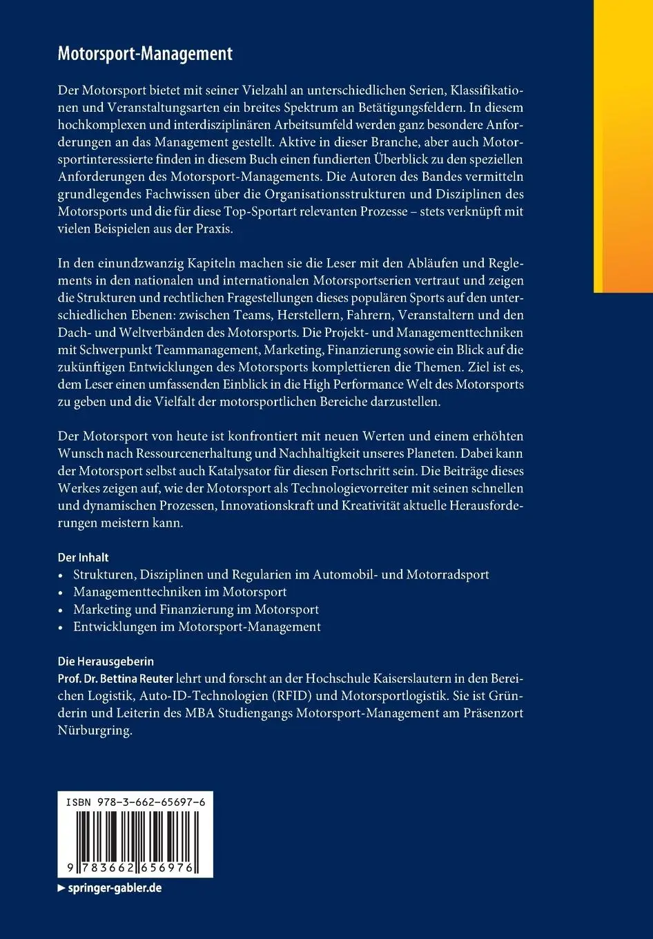 Rückseite: 9783662656976 | Motorsport-Management | Grundlagen - Prozesse - Visionen | Reuter