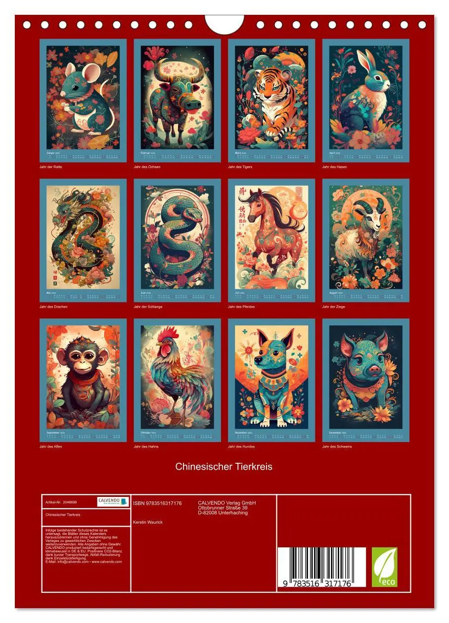 Bild: 9783516317176 | Chinesischer Tierkreis (Wandkalender 2026 DIN A4 hoch), CALVENDO...