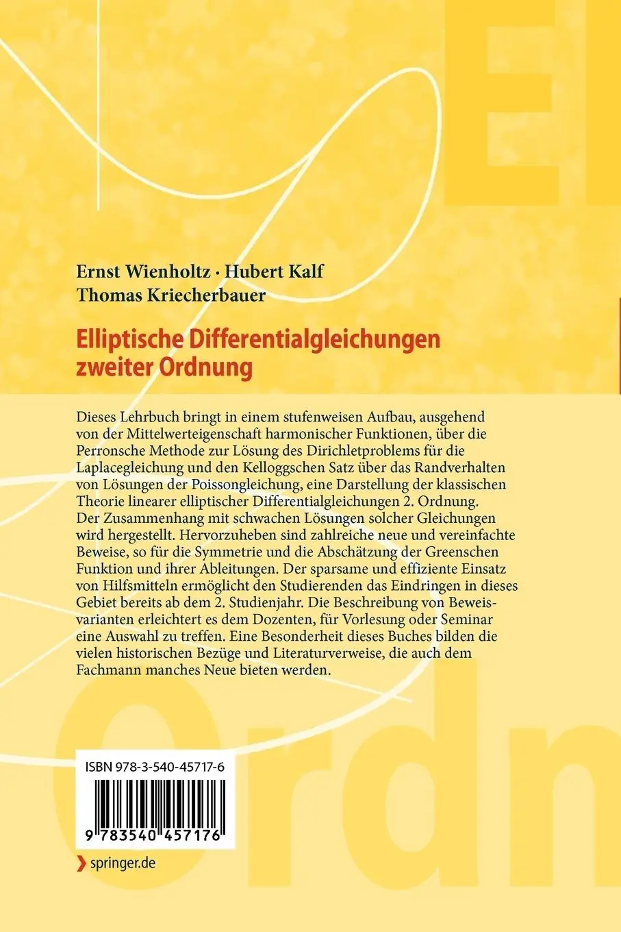 Rückseite: 9783540457176 | Elliptische Differentialgleichungen zweiter Ordnung | Taschenbuch | xi