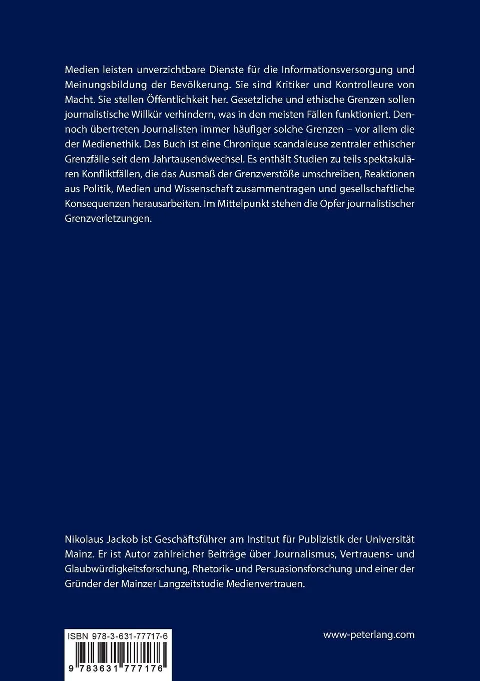 Rückseite: 9783631777176 | Die Mediengesellschaft und ihre Opfer | Nikolaus Jackob | Taschenbuch