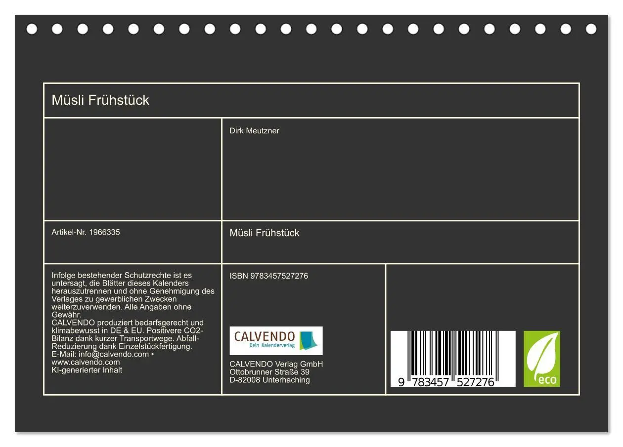 Bild: 9783457527276 | Müsli Frühstück (Tischkalender 2026 DIN A5 quer), CALVENDO...