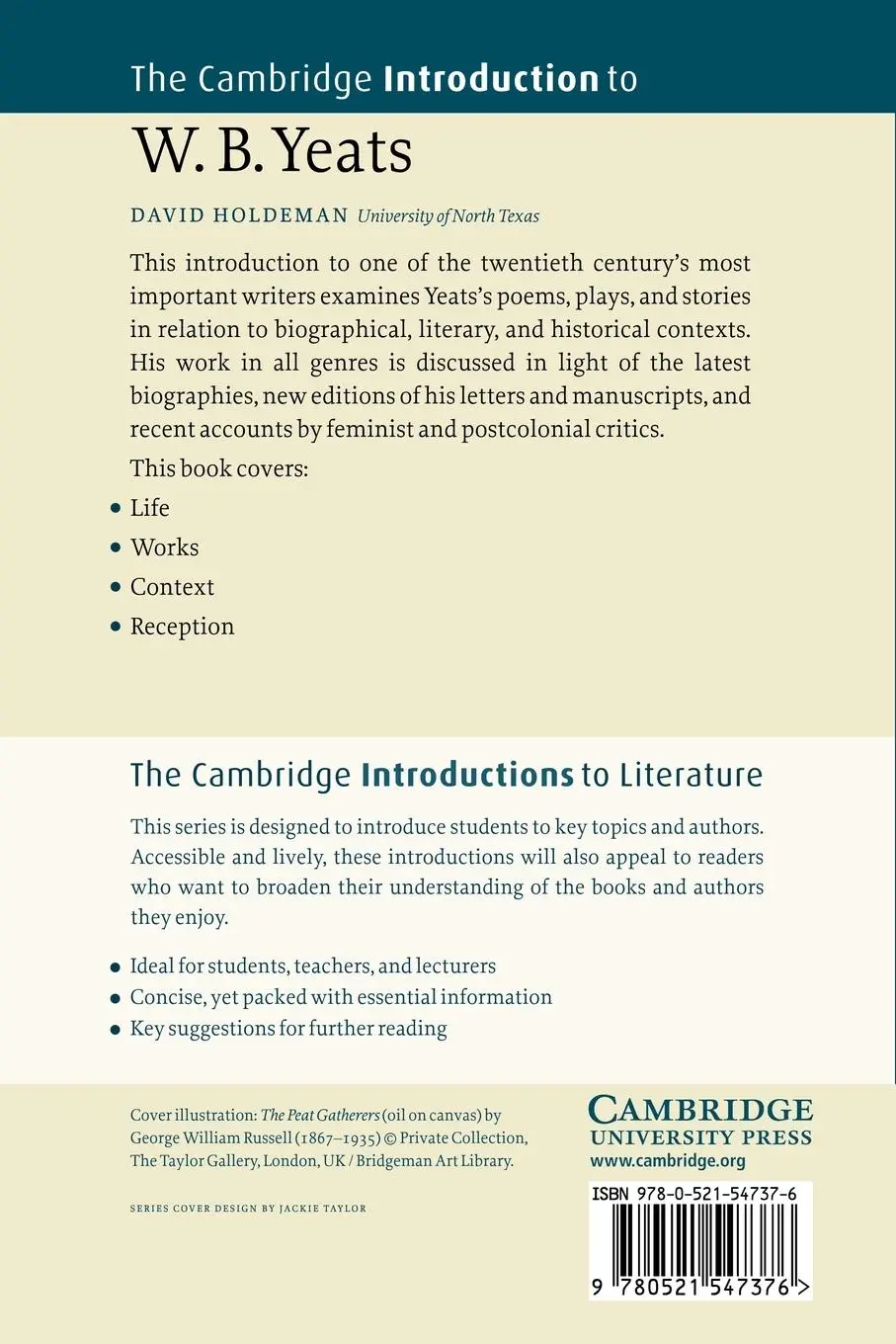 Rückseite: 9780521547376 | The Cambridge Introduction to W.B. Yeats | David Holdeman | Buch