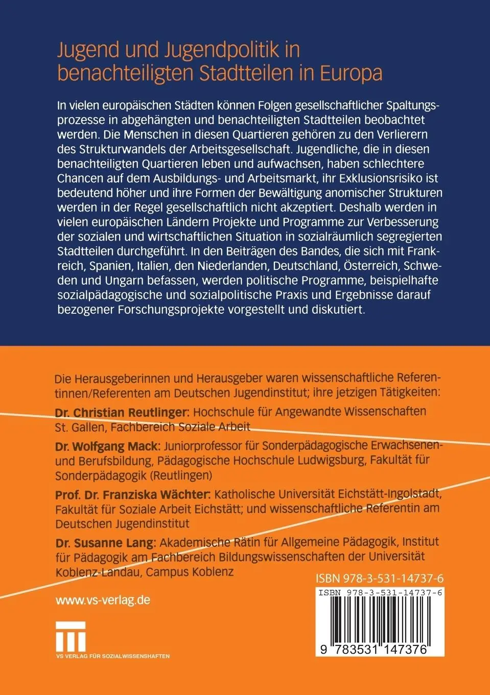 Rückseite: 9783531147376 | Jugend und Jugendpolitik in benachteiligten Stadtteilen in Europa
