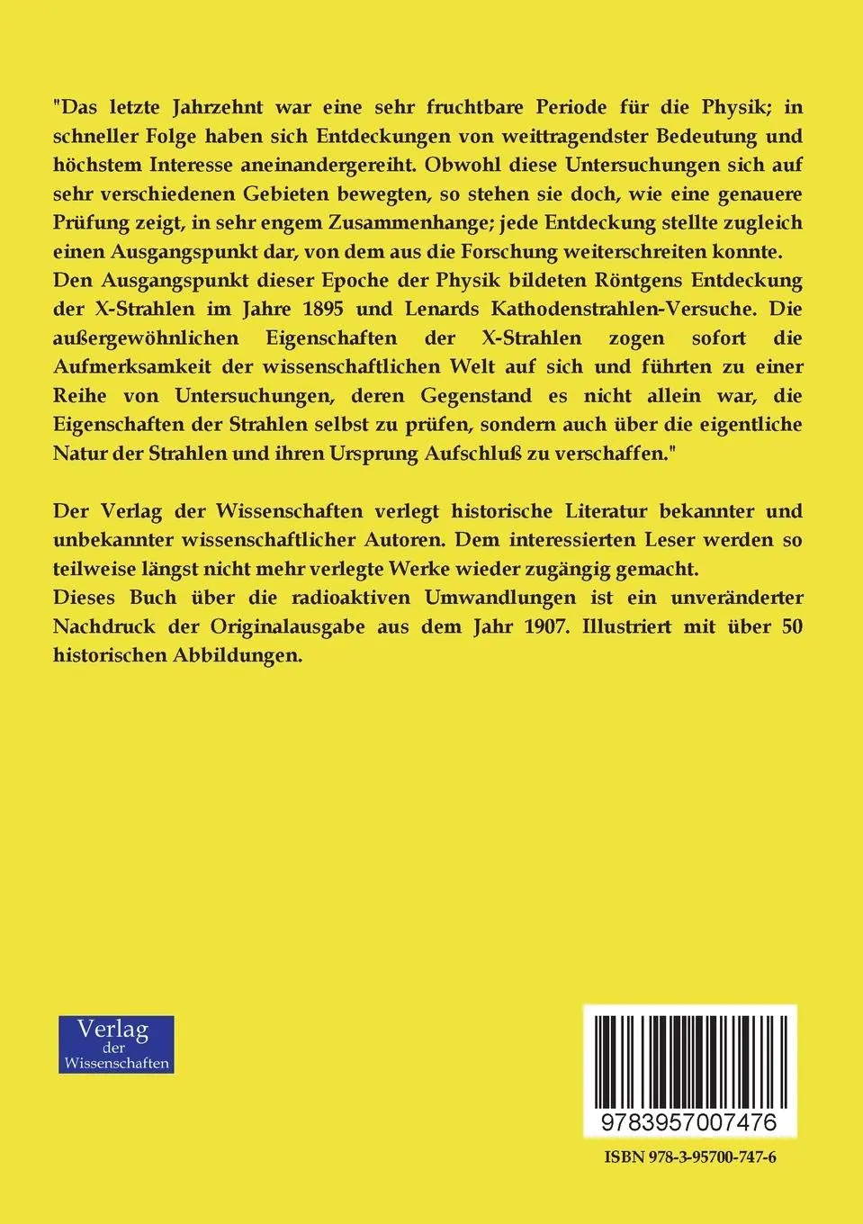Rückseite: 9783957007476 | Radioaktive Umwandlungen | Ernest Rutherford | Taschenbuch | 340 S.
