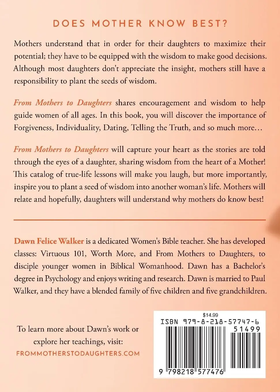 Rückseite: 9798218577476 | From Mothers To Daughters | A Book of Wisdom: A Book of Wisdom | Buch