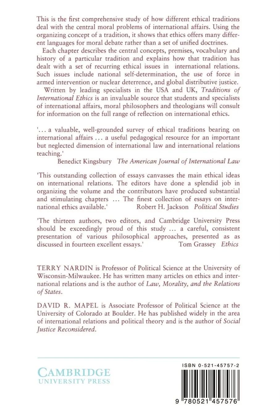 Rückseite: 9780521457576 | Traditions of International Ethics | Terry Nardin (u. a.) | Buch