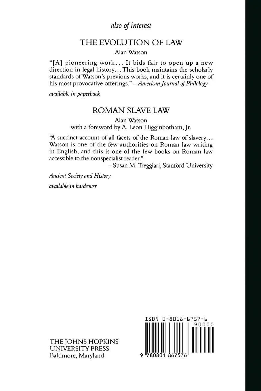 Rückseite: 9780801867576 | The Criminal Law of Ancient Rome | O. F. Robinson | Taschenbuch | 2001