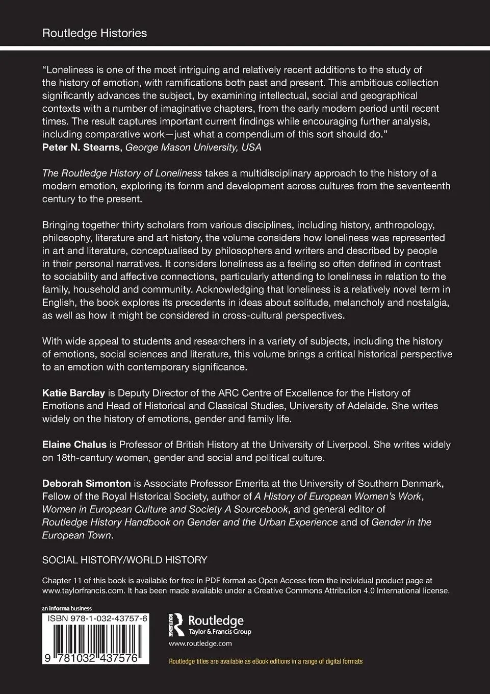 Rückseite: 9781032437576 | The Routledge History of Loneliness | Katie Barclay (u. a.) | Buch