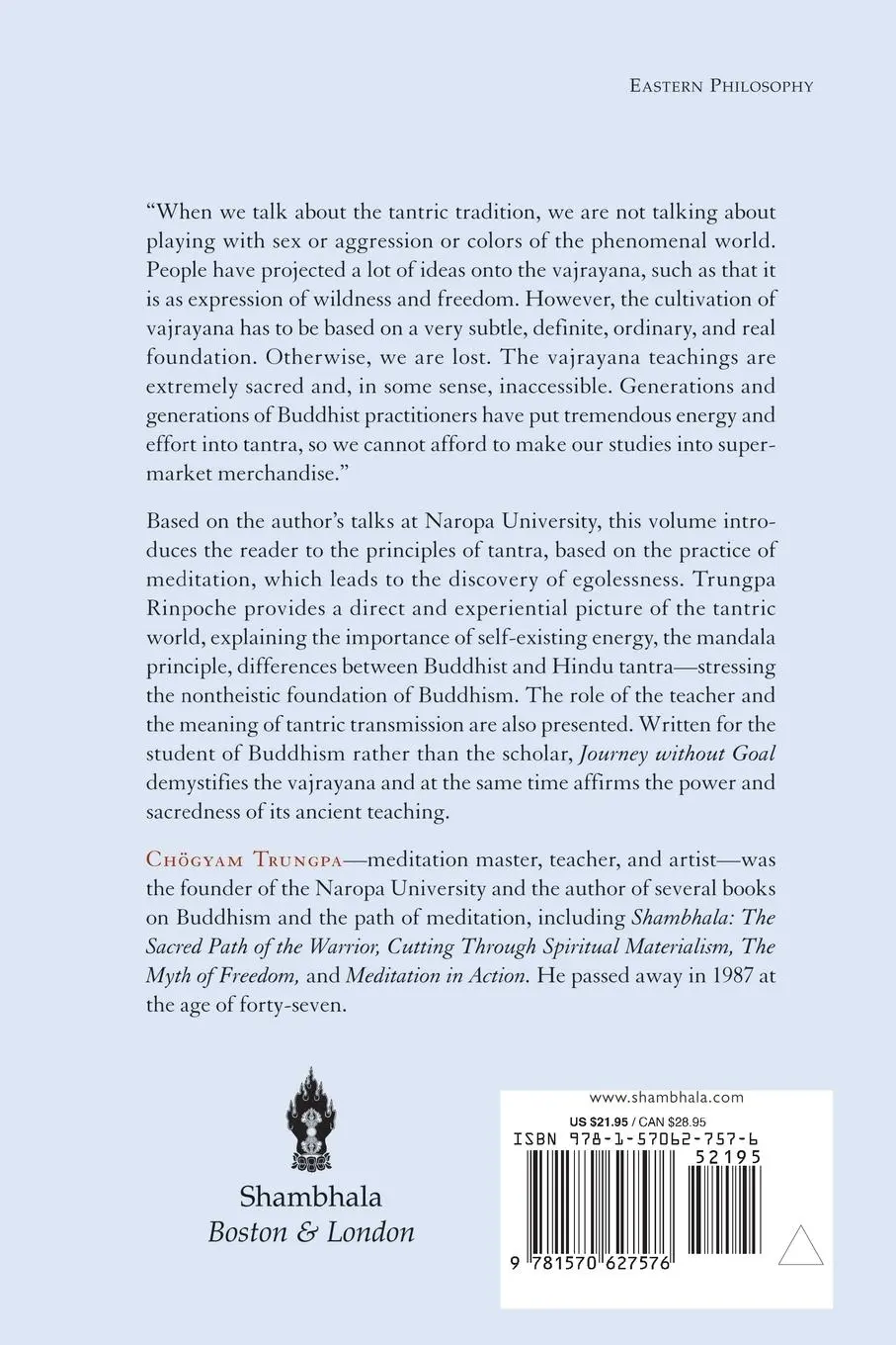 Rückseite: 9781570627576 | Journey Without Goal | The Tantric Wisdom of the Buddha | Trungpa