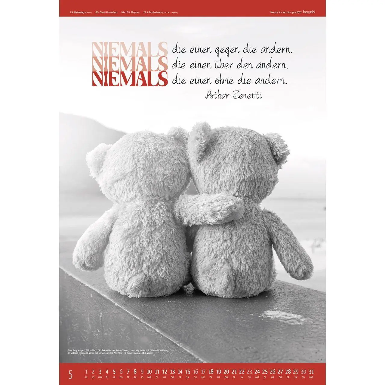 Bild: 9783754807576 | Mensch - ich hab dich gern 2027 | S/W-Kalender | Kalender | 14 S.