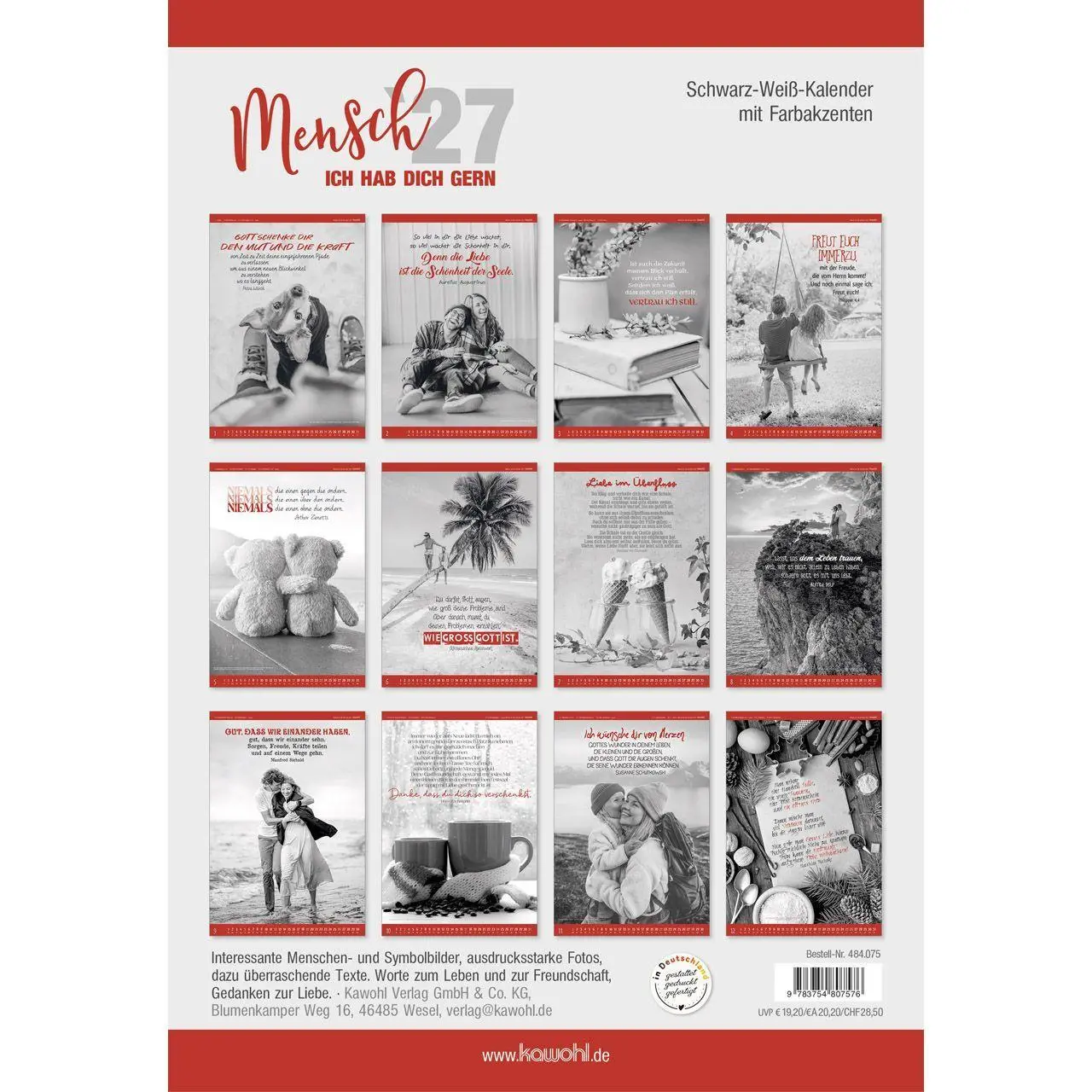 Bild: 9783754807576 | Mensch - ich hab dich gern 2027 | S/W-Kalender | Kalender | 14 S.