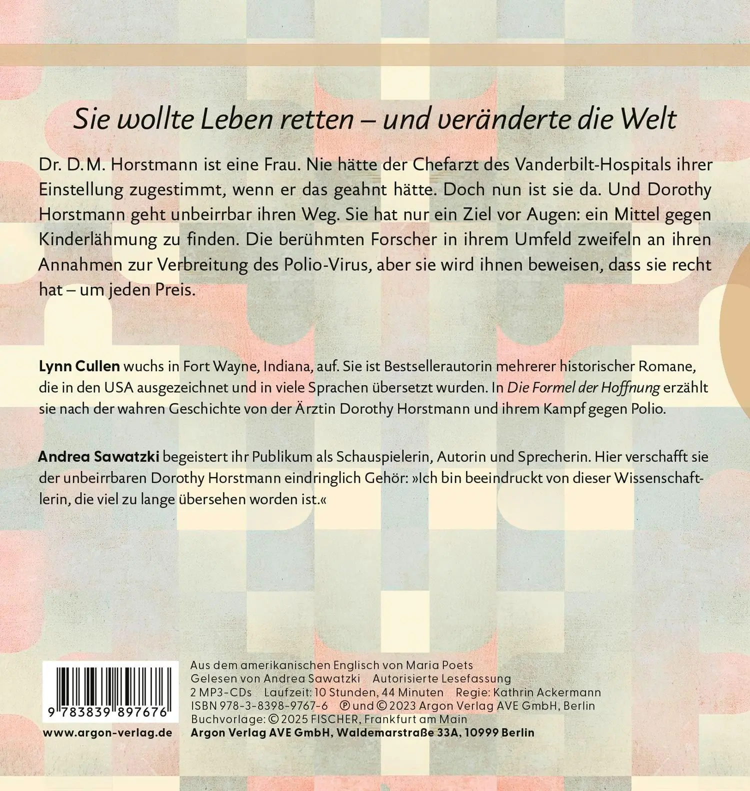 Rückseite: 9783839897676 | Die Formel der Hoffnung | Lynn Cullen | MP3 | 2 Audio-CDs | Deutsch