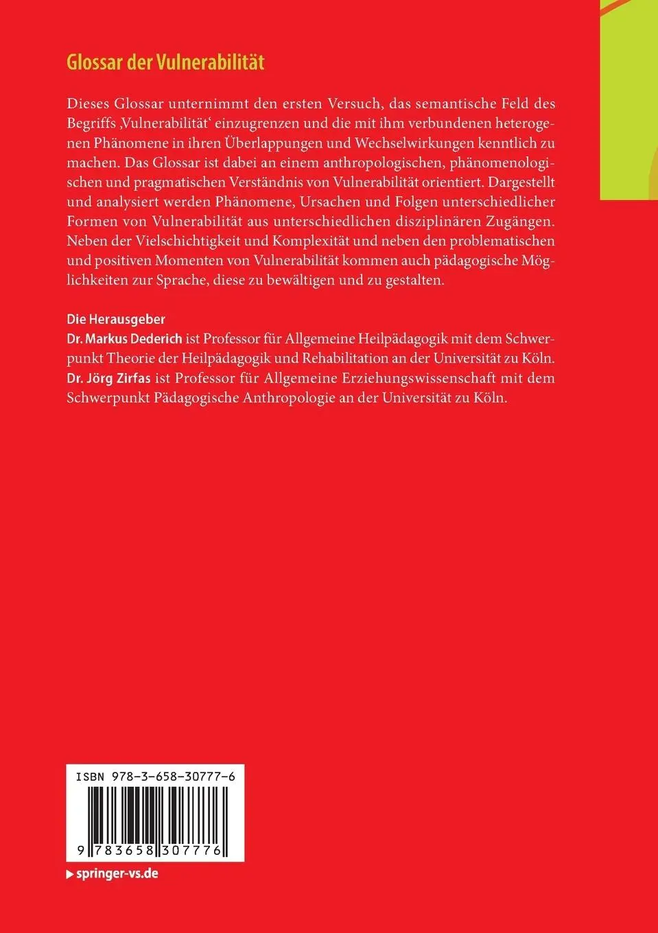 Rückseite: 9783658307776 | Glossar der Vulnerabilität | Jörg Zirfas (u. a.) | Taschenbuch | viii