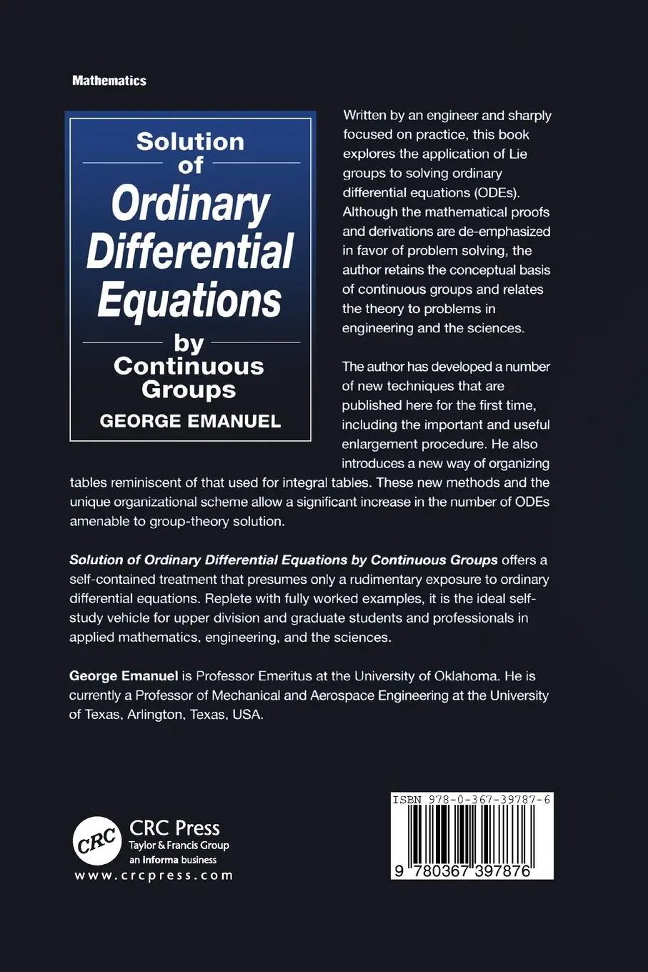 Rückseite: 9780367397876 | Solution of Ordinary Differential Equations by Continuous Groups