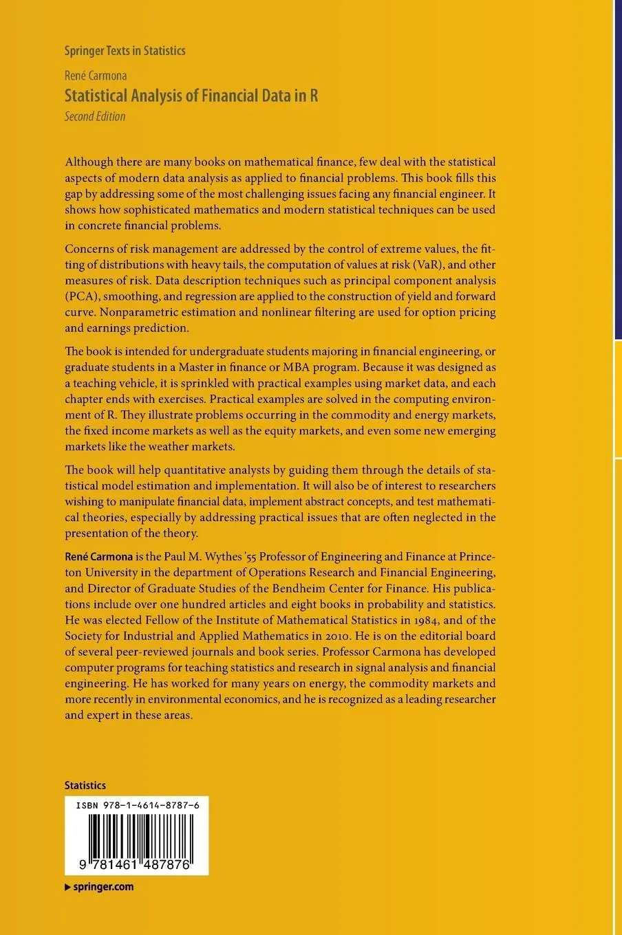 Rückseite: 9781461487876 | Statistical Analysis of Financial Data in R | René Carmona | Buch