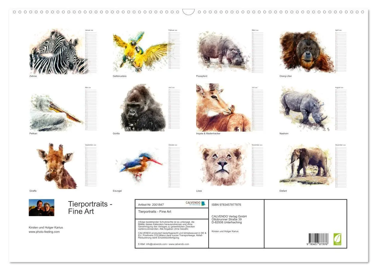 Bild: 9783457877876 | Tierportraits - Fine Art (Wandkalender 2026 DIN A2 quer), CALVENDO...