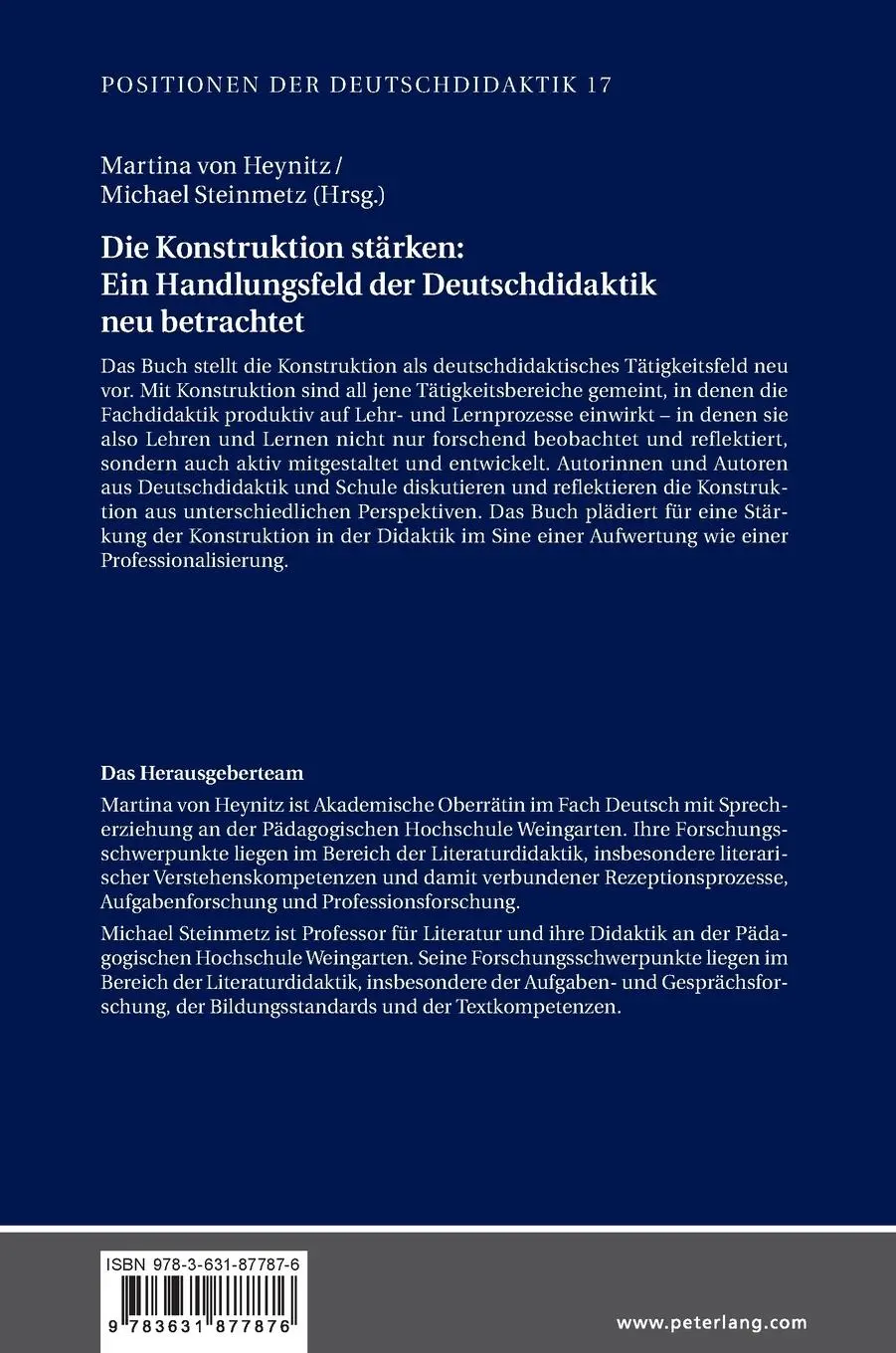 Rückseite: 9783631877876 | Die Konstruktion stärken: Ein Handlungsfeld der Deutschdidaktik neu...