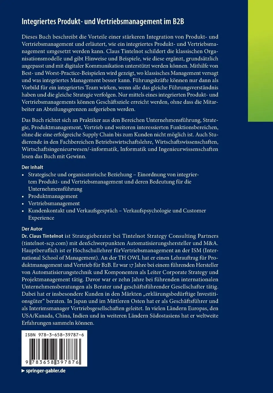 Rückseite: 9783658397876 | Integriertes Produkt- und Vertriebsmanagement im B2B | Claus Tintelnot