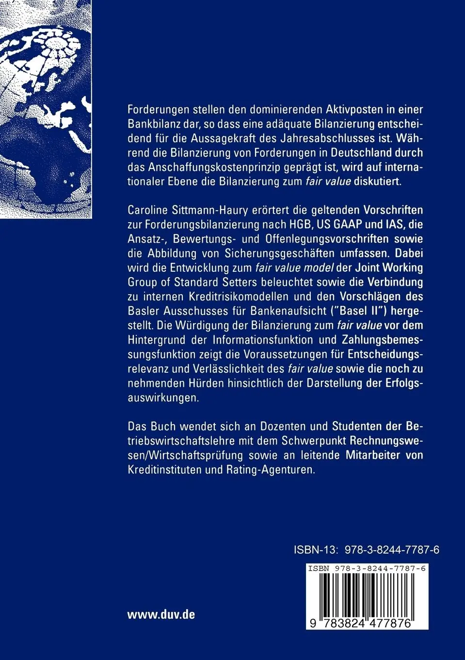Rückseite: 9783824477876 | Forderungsbilanzierung von Kreditinstituten | Caroline Sittmann-Haury