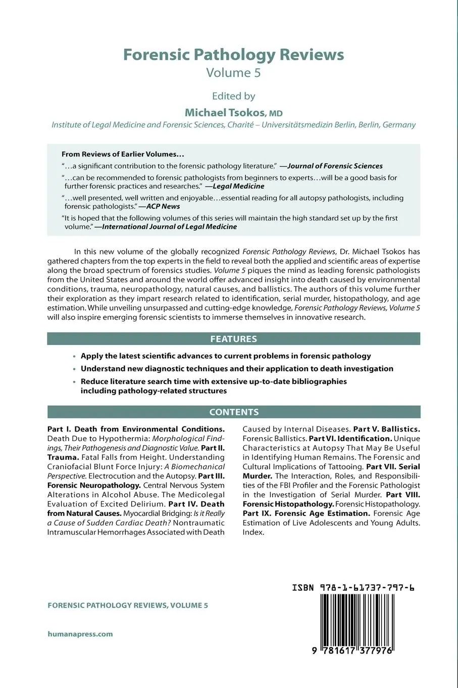 Rückseite: 9781617377976 | Forensic Pathology Reviews 5 | Michael Tsokos | Taschenbuch | xvi