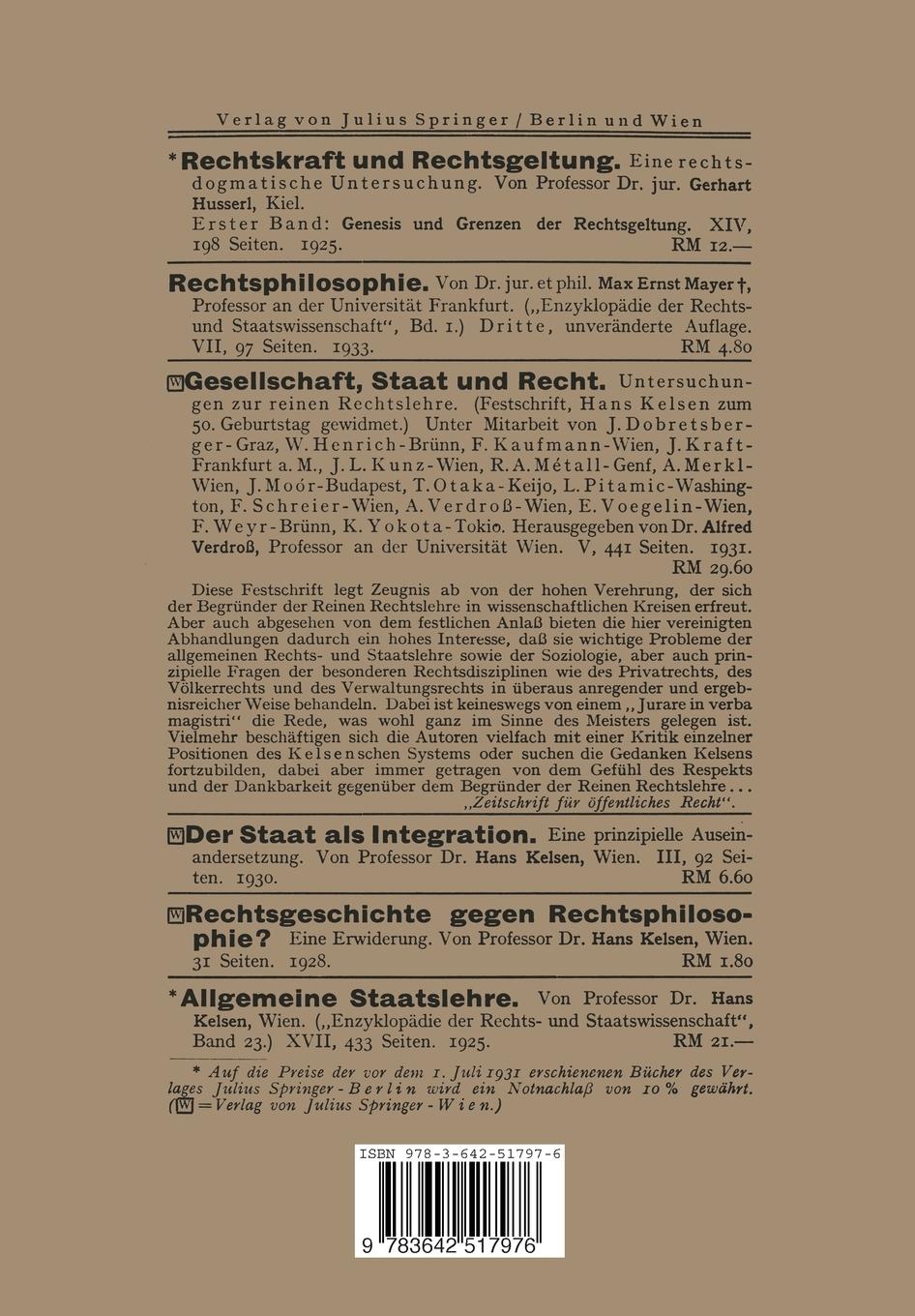 Rückseite: 9783642517976 | Der Rechtsgegenstand | Gerhart Husserl | Taschenbuch | xx | Deutsch