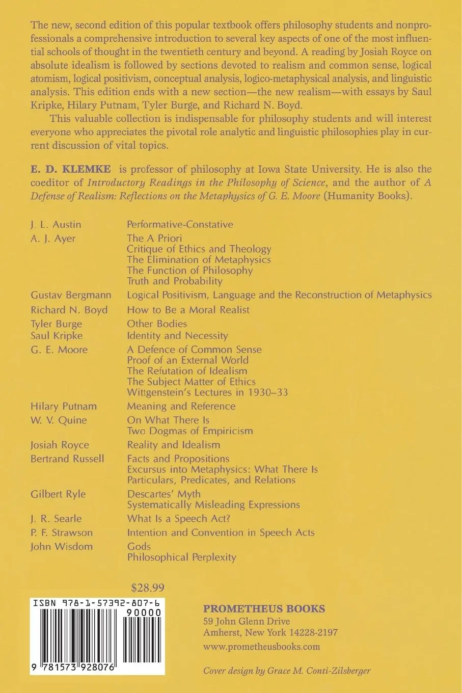 Rückseite: 9781573928076 | Contemporary Analytic and Linguistic Philosophies | Klemke (u. a.)