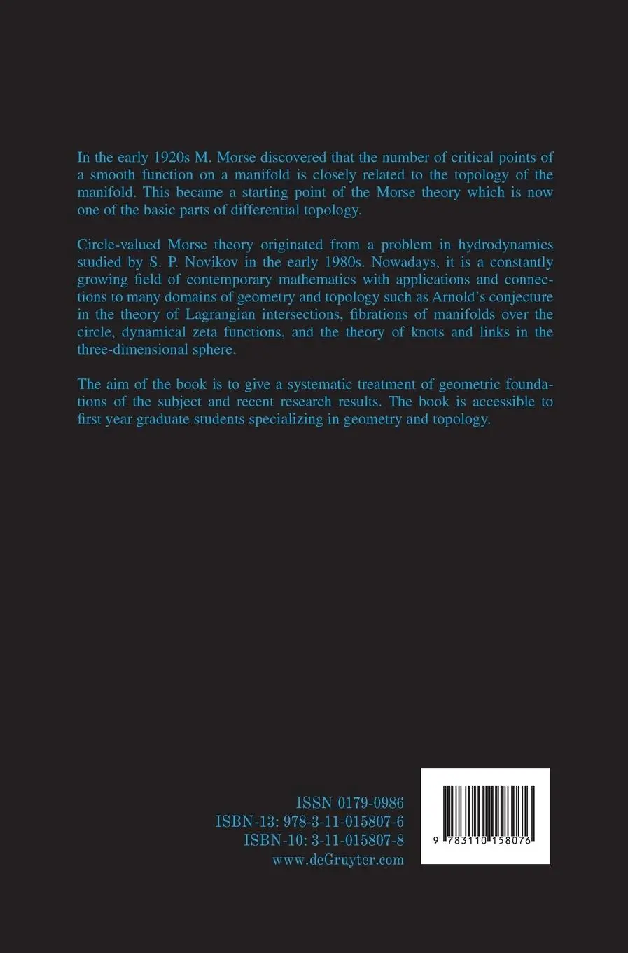 Rückseite: 9783110158076 | Circle-valued Morse Theory | Andrei V. Pajitnov | Buch | IX | Englisch