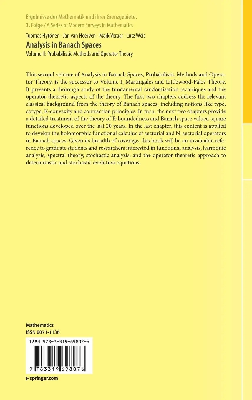 Rückseite: 9783319698076 | Analysis in Banach Spaces | Tuomas Hytönen (u. a.) | Buch | xxiii
