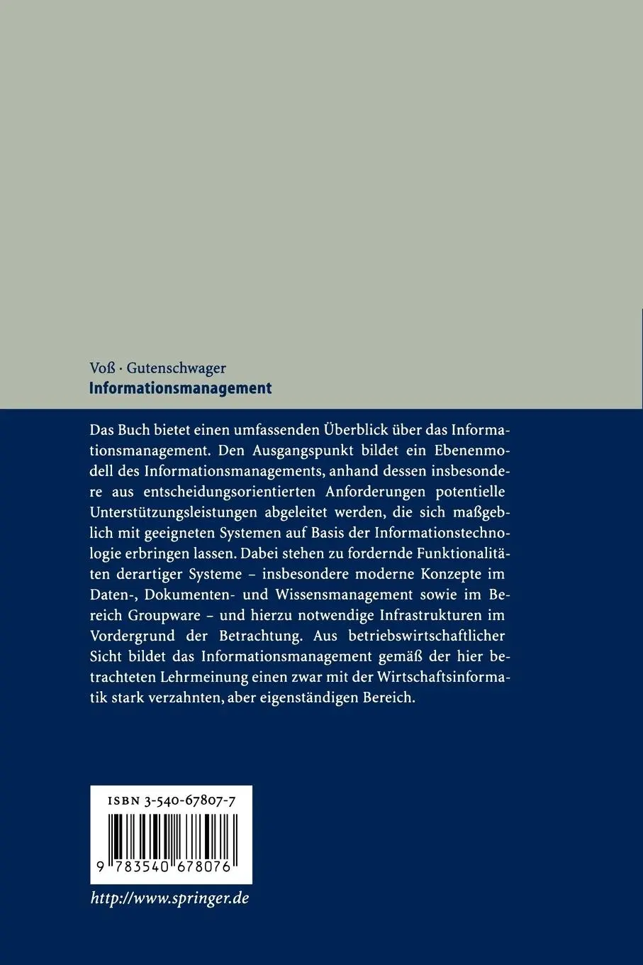 Rückseite: 9783540678076 | Informationsmanagement | Kai Gutenschwager (u. a.) | Taschenbuch | xvi