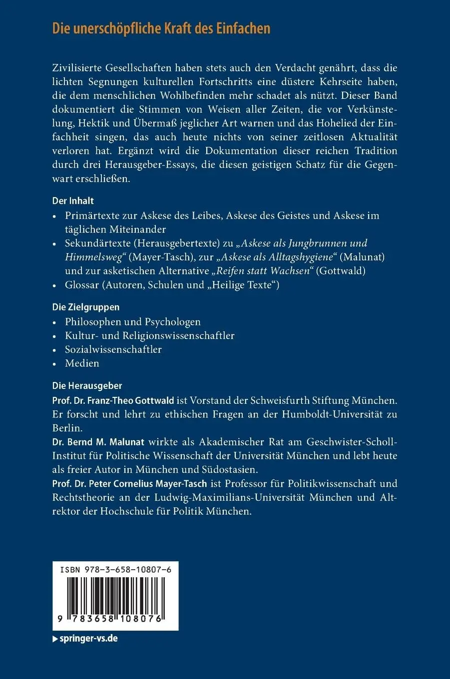 Rückseite: 9783658108076 | Die unerschöpfliche Kraft des Einfachen | Franz-Theo Gottwald (u. a.)