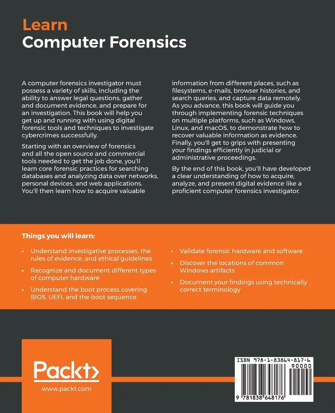 Rückseite: 9781838648176 | Learn Computer Forensics | William Oettinger | Taschenbuch | Englisch