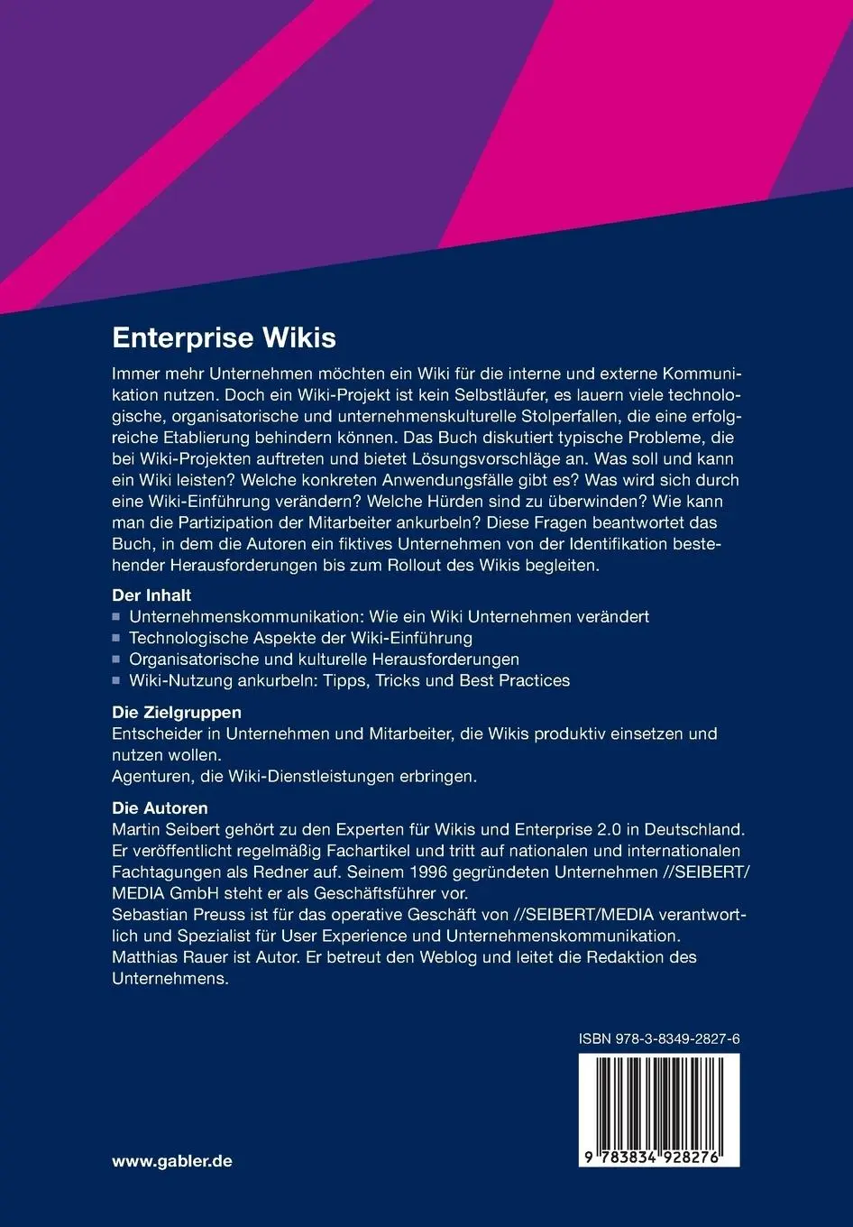 Rückseite: 9783834928276 | Enterprise Wikis | Martin Seibert (u. a.) | Taschenbuch | 200 S.