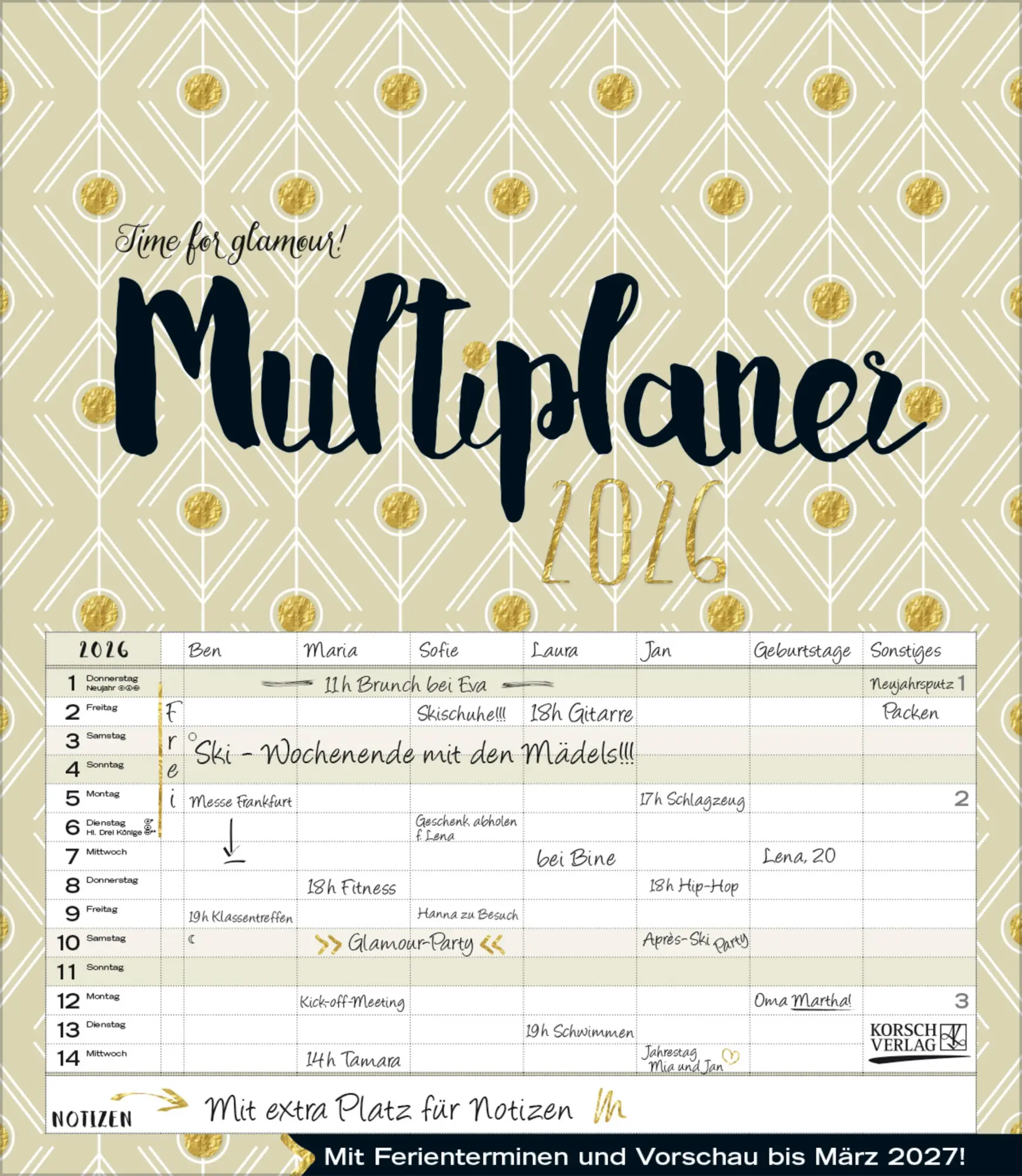 Cover: 9783731888376 | Multiplaner - Time for glamour 2026 | Verlag Korsch | Kalender | 14 S.
