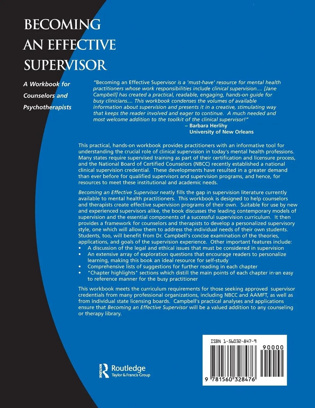 Rückseite: 9781560328476 | Becoming an Effective Supervisor | Jane Campbell | Taschenbuch | 2000