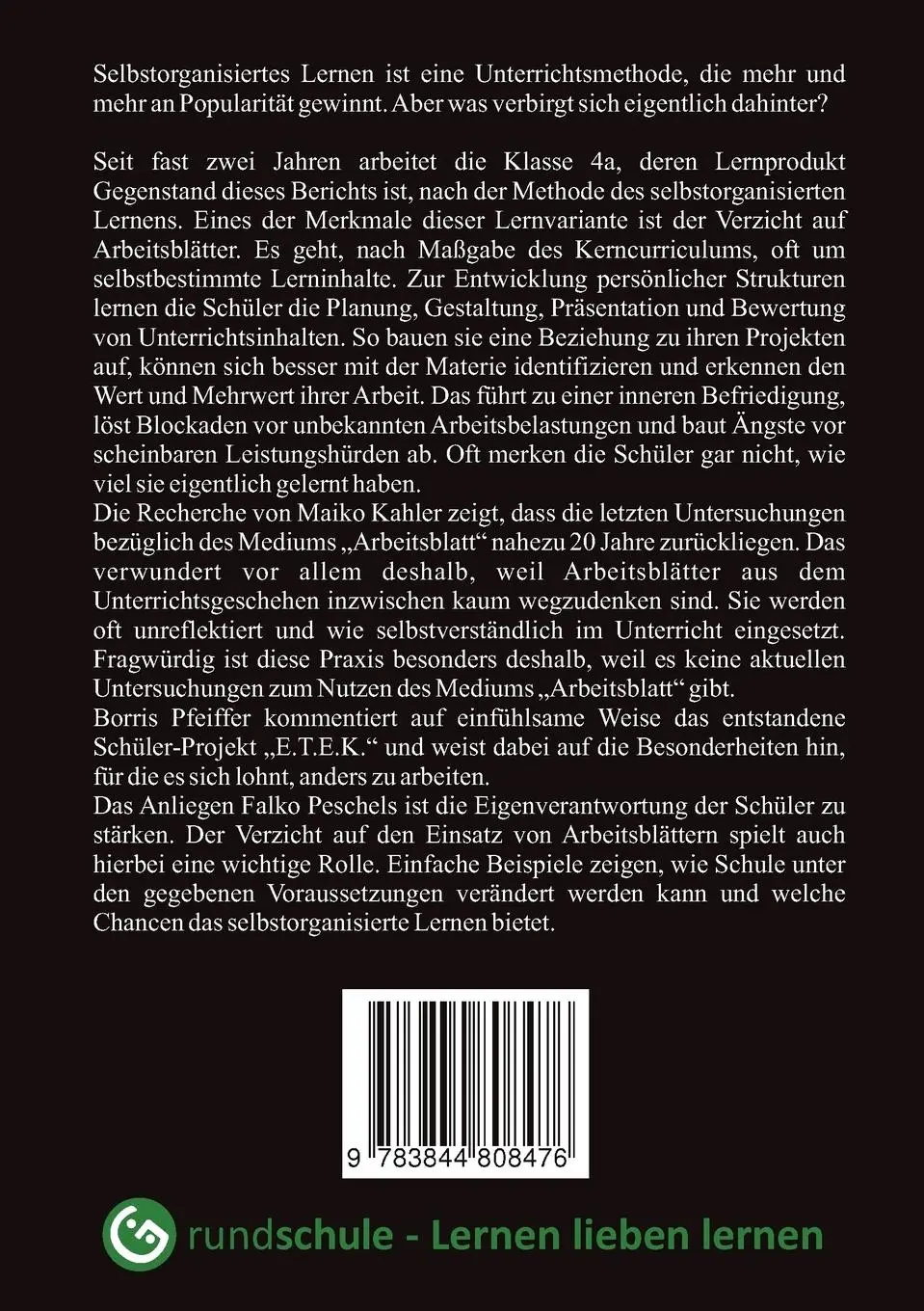 Rückseite: 9783844808476 | Selbstorganisiertes Lernen als Arbeitsform in der Grundschule | Buch