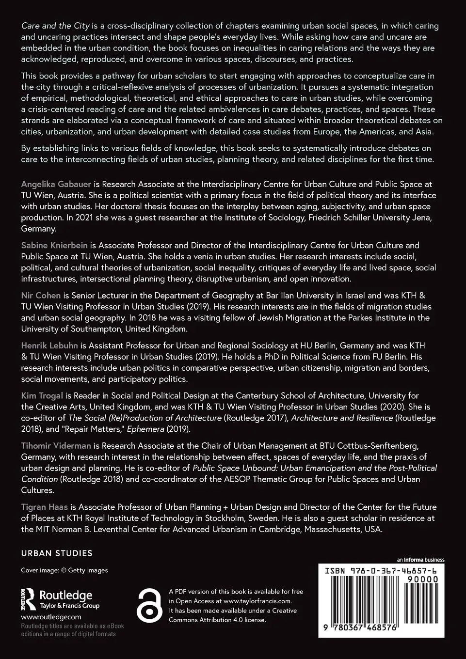 Rückseite: 9780367468576 | Care and the City | Encounters with Urban Studies | Gabauer (u. a.)
